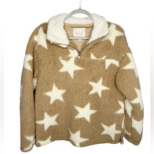 ALTAR’D STATE Beige and White Star Quarter Zip Sherpa Pullover Size Medium